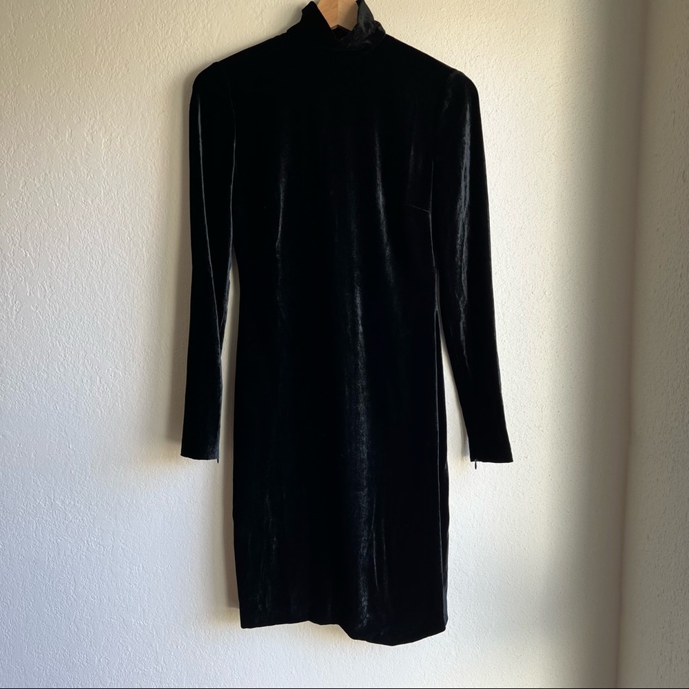 Ralph Lauren Collection Silk Stretch Turtleneck Long Sleeve Velvet Dress Size 0